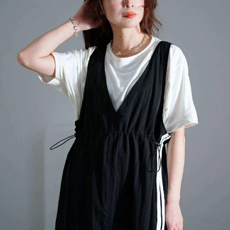 大きいサイズ レディース サイドラインドロストジャンパースカート　nw-25004【メール便可】