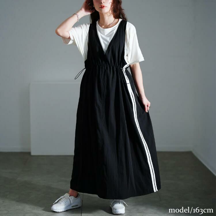 大きいサイズ レディース サイドラインドロストジャンパースカート　nw-25004【メール便可】 ブラック