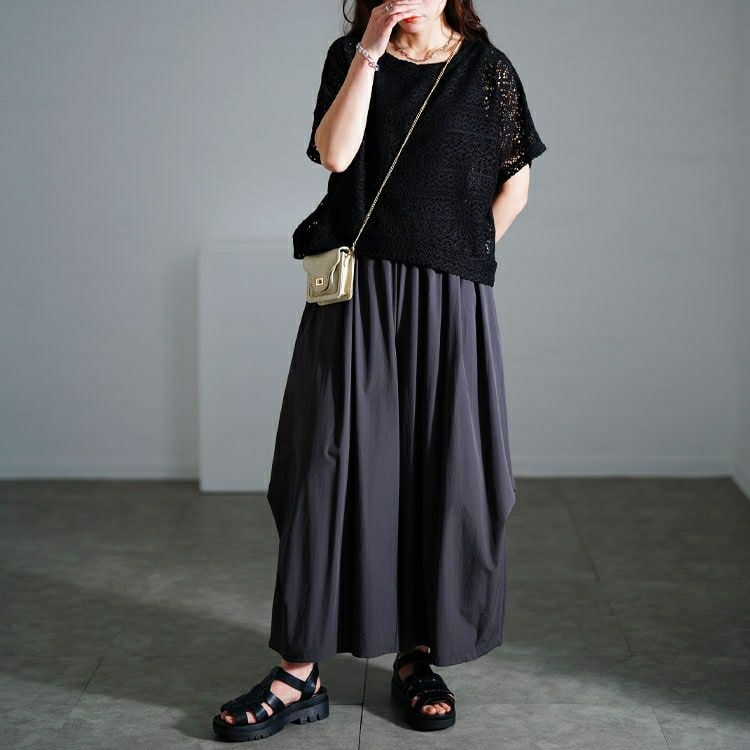 大きいサイズ レディース かぎ編みニットトップス＆花柄ドッキングワンピース2点セット　nw-25003