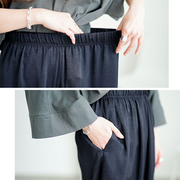 大きいサイズ レディース 微光沢ワッシャーワイドパンツ　maru-30143【メール便可】