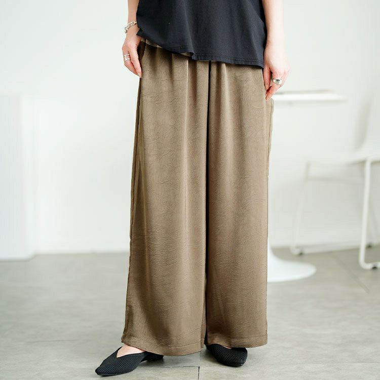 大きいサイズ レディース 微光沢ワッシャーワイドパンツ　maru-30143【メール便可】