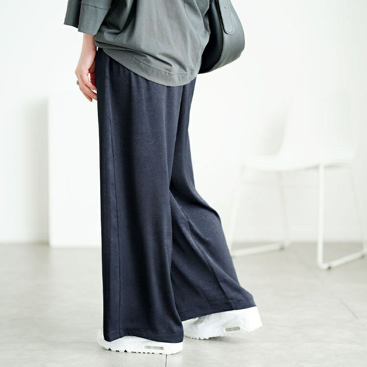 大きいサイズ レディース 微光沢ワッシャーワイドパンツ　maru-30143【メール便可】