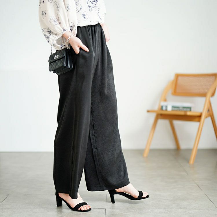 大きいサイズ レディース 微光沢ワッシャーワイドパンツ　maru-30143【メール便可】