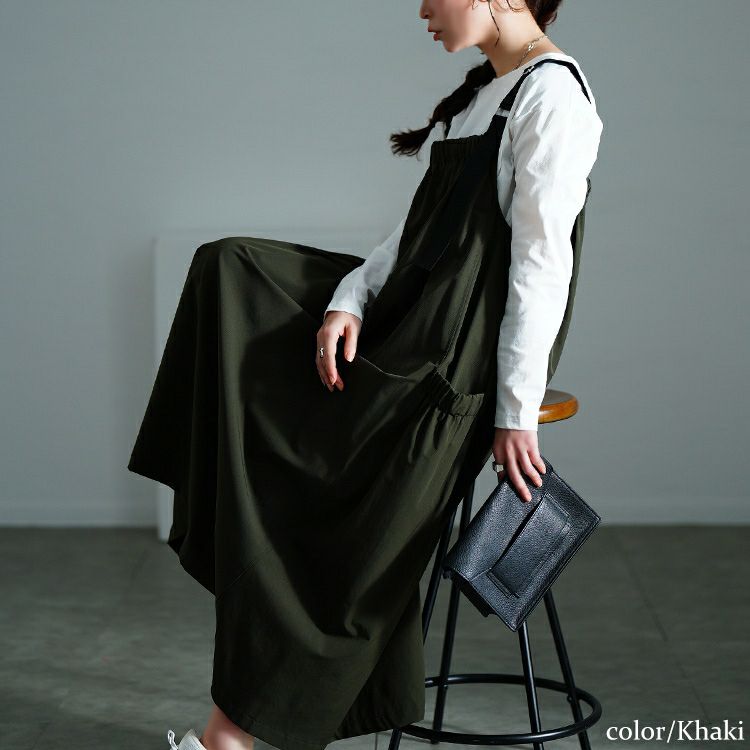 大きいサイズ レディース 軽量ストレッチマキシジャンパースカート　maru-30136