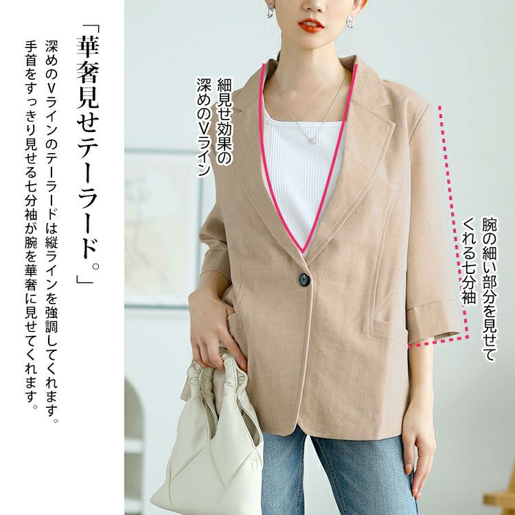 大きいサイズ レディース 七分袖テーラードジャケット　goldy-1665