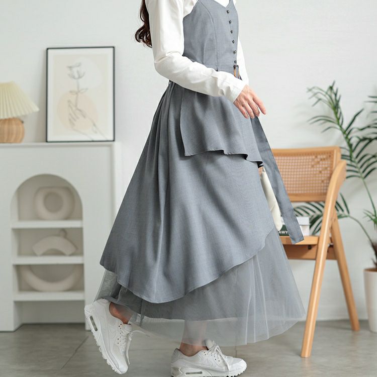 大きいサイズ レディース チュールレイヤードビスチェワンピース　sw-0718