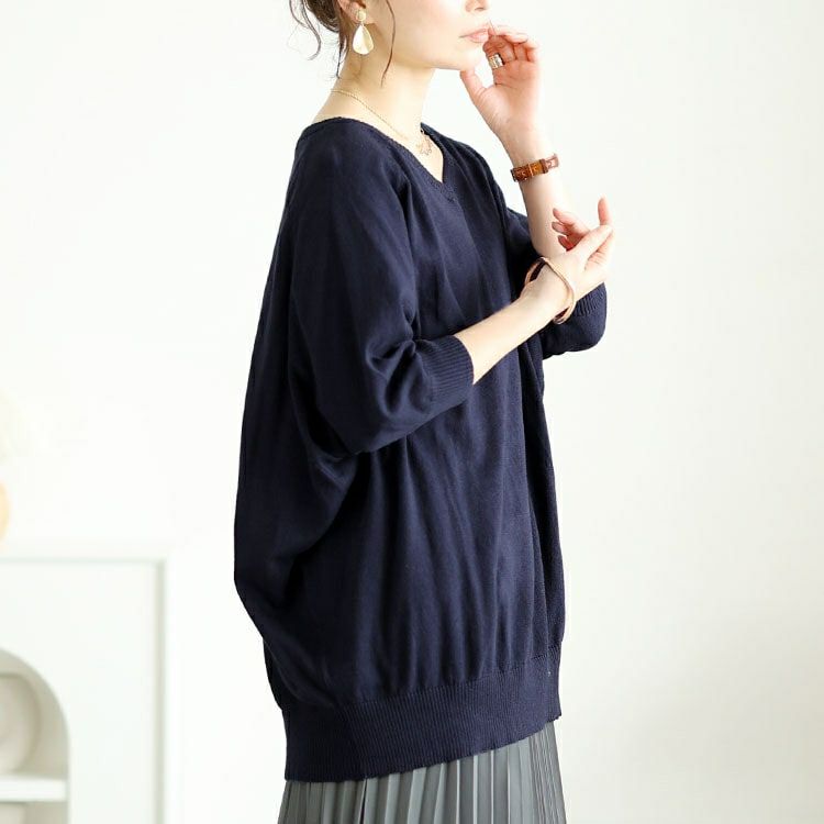 大きいサイズ レディース Vネックドルマンニット　wn-0233【メール便可】