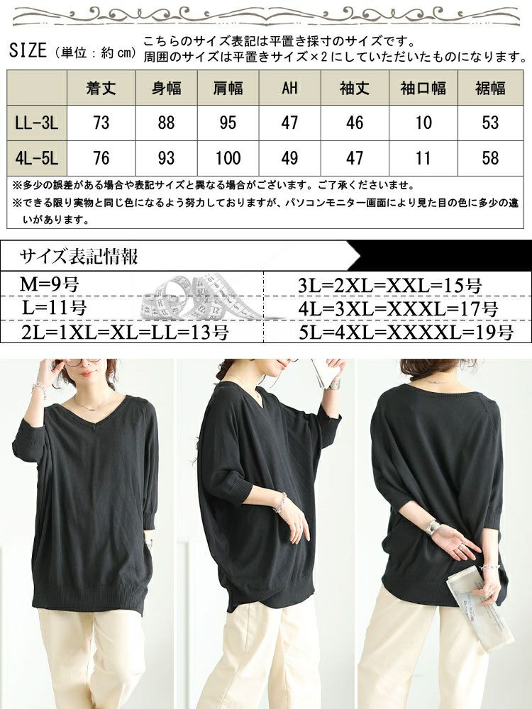 大きいサイズ レディース Vネックドルマンニット　wn-0233【メール便可】