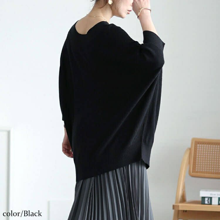 大きいサイズ レディース Vネック畦編みドルマンニット　wn-0229