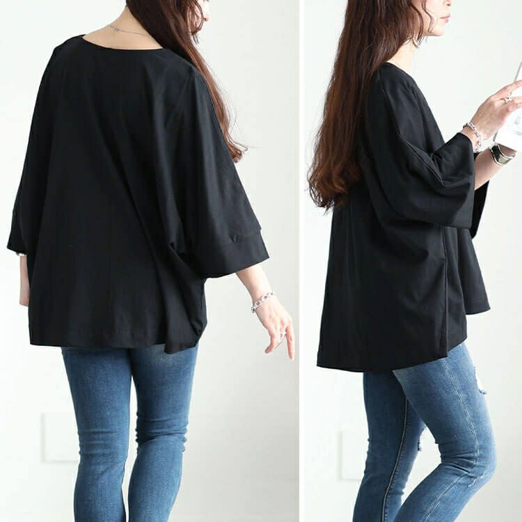 大きいサイズ レディース Vネックワイド袖ドルマンコットンカットソー　wk-0532【メール便可】