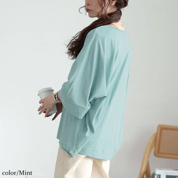 大きいサイズ レディース Vネックワイド袖ドルマンコットンカットソー　wk-0532【メール便可】