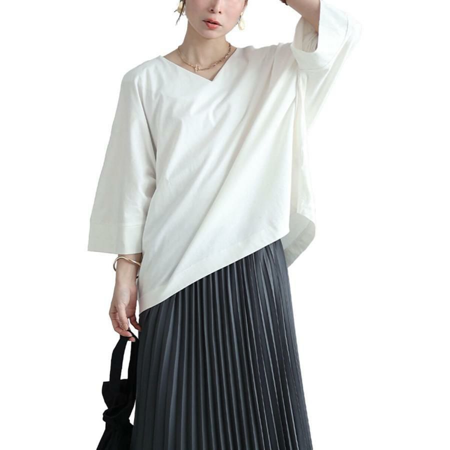 大きいサイズ レディース Vネックワイド袖ドルマンコットンカットソー　wk-0532【メール便可】 オフホワイト