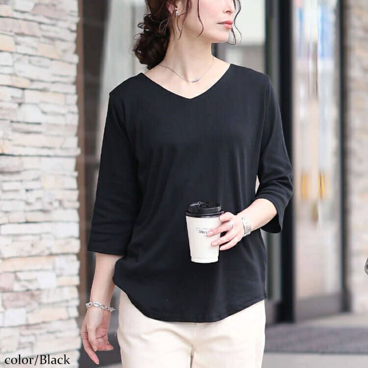 大きいサイズ レディース ラウンドヘムVネックコットンカットソー　wk-0531【メール便可】