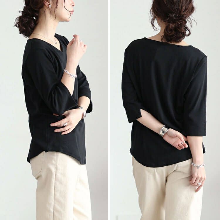 大きいサイズ レディース ラウンドヘムVネックコットンカットソー　wk-0531【メール便可】