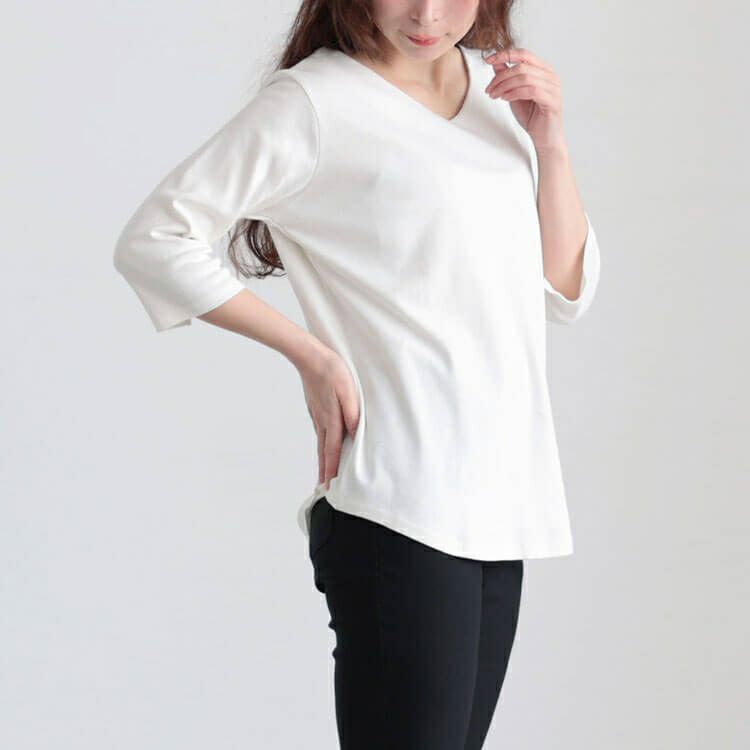 大きいサイズ レディース ラウンドヘムVネックコットンカットソー　wk-0531【メール便可】