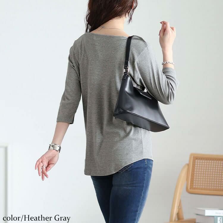 大きいサイズ レディース ラウンドヘムVネックコットンカットソー　wk-0531【メール便可】 杢グレー