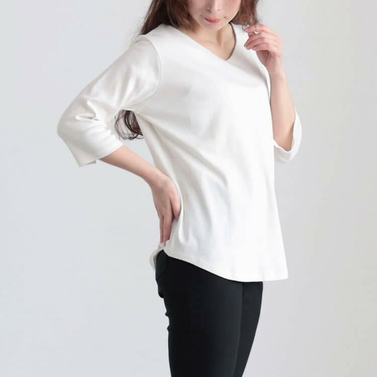 大きいサイズ レディース ラウンドヘムVネックコットンカットソー　wk-0531【メール便可】 オフホワイト