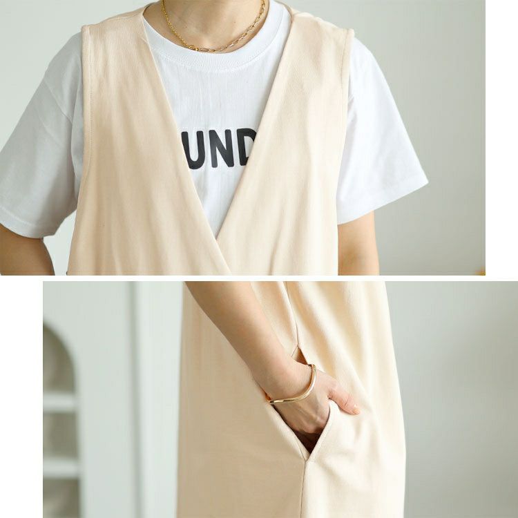 大きいサイズ レディース 深Vネックダブルボタンロングベスト　wk-0526