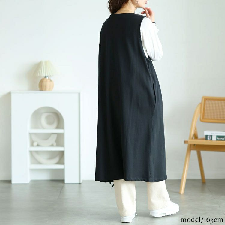 大きいサイズ レディース 深Vネックダブルボタンロングベスト　wk-0526