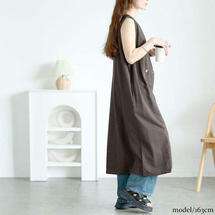 大きいサイズ レディース 深Vネックダブルボタンロングベスト　wk-0526