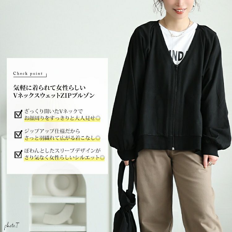 大きいサイズ レディース 深VネックコットンZIPブルゾン　wk-0522