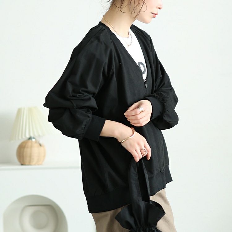 大きいサイズ レディース 深VネックコットンZIPブルゾン　wk-0522