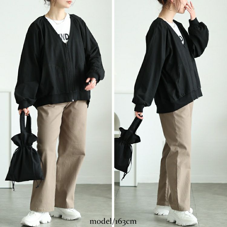 大きいサイズ レディース 深VネックコットンZIPブルゾン　wk-0522