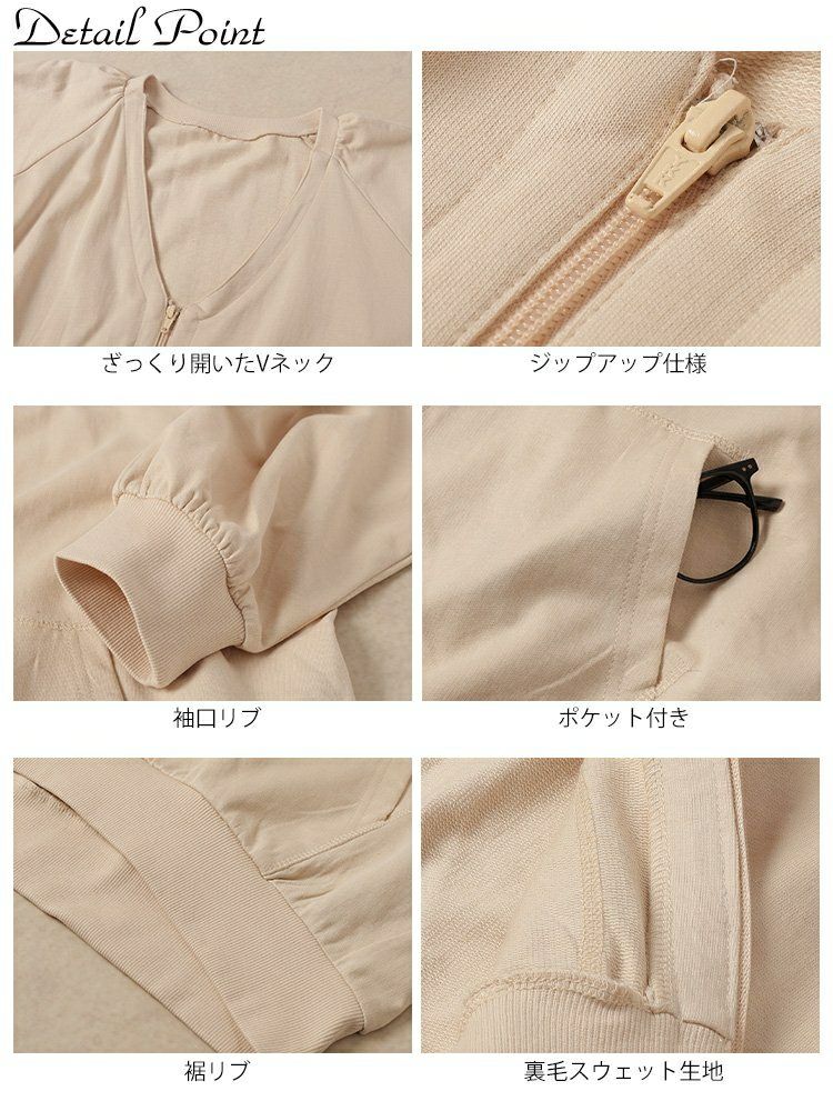 大きいサイズ レディース 深VネックコットンZIPブルゾン　wk-0522