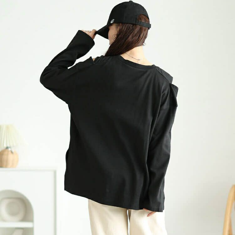 大きいサイズ レディース オープンショルダーコットンカットソー　wk-0482【メール便可】