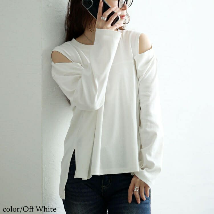 大きいサイズ レディース オープンショルダーコットンカットソー　wk-0482【メール便可】