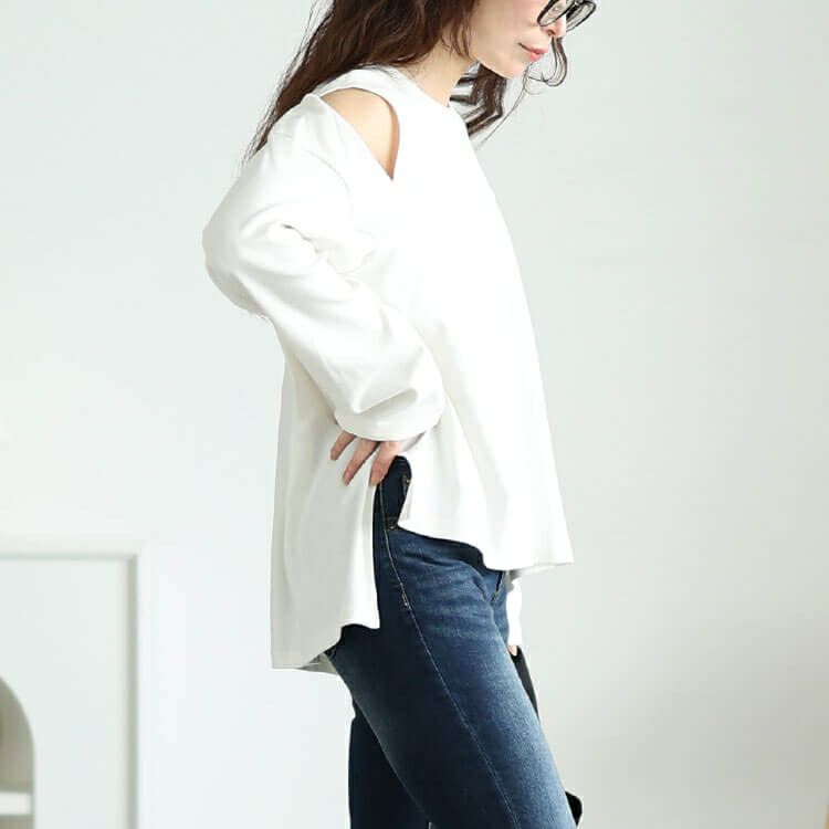 大きいサイズ レディース オープンショルダーコットンカットソー　wk-0482【メール便可】