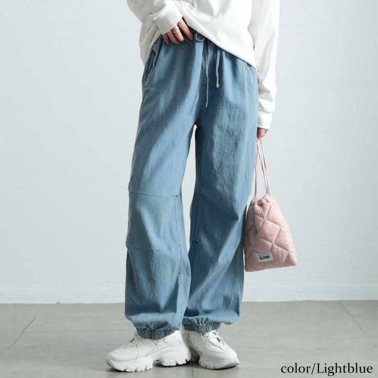 大きいサイズ レディース パラシュートコットンライトオンスデニム　wd-0415 ライトブルー