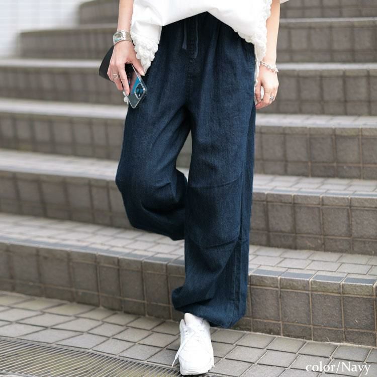 大きいサイズ レディース パラシュートコットンライトオンスデニム　wd-0415 ネイビー