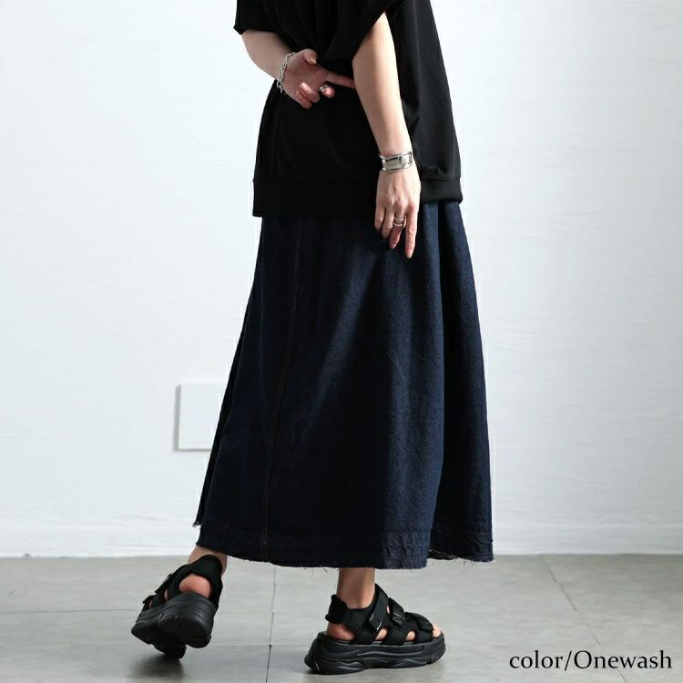 大きいサイズ レディース サイドタックコットンデニムスカート　wd-0403