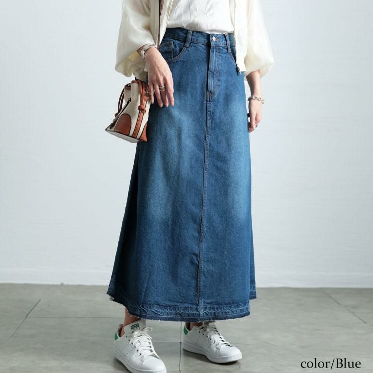 大きいサイズ レディース サイドタックコットンデニムスカート　wd-0403 ブルー