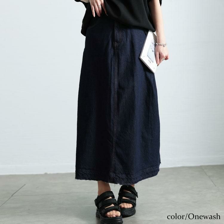 大きいサイズ レディース サイドタックコットンデニムスカート　wd-0403 ワンウォッシュ