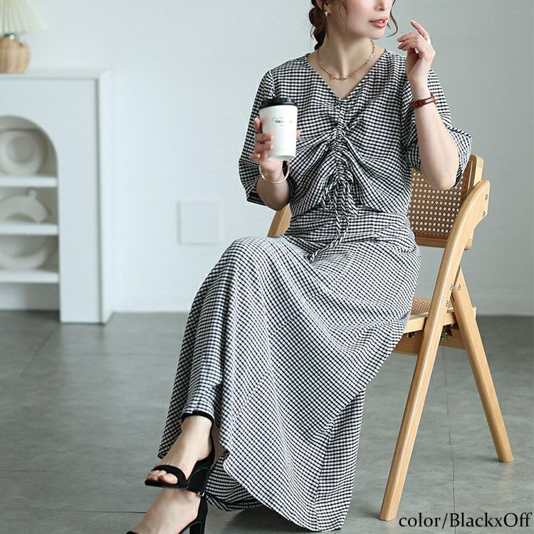 大きいサイズ レディース 前後2wayシャーリングクロップドブラウス＆キャミワンピース2点セット　maru-30148