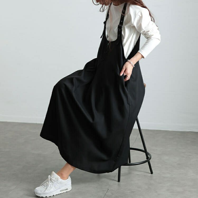 大きいサイズ レディース センタータック肩ベルトジャンパースカート　sw-0742