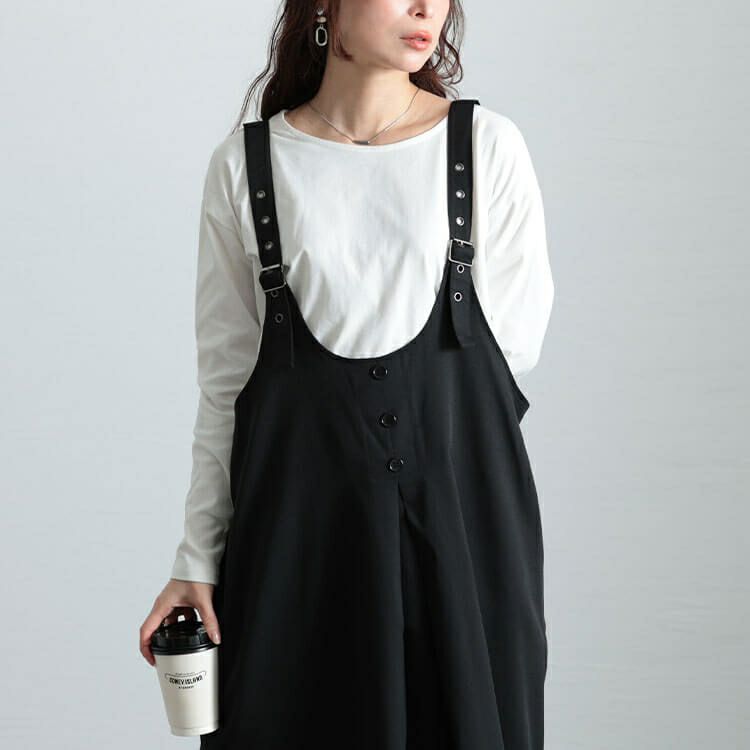 大きいサイズ レディース センタータック肩ベルトジャンパースカート　sw-0742