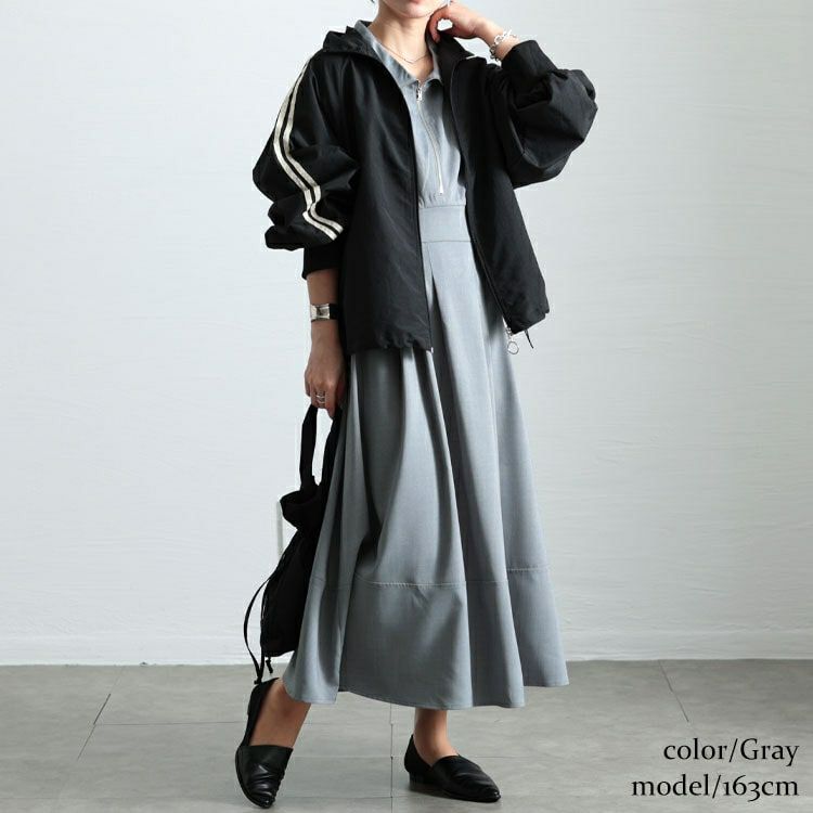 大きいサイズ レディース ハーフZIPパフスリーブワンピース　sw-0711