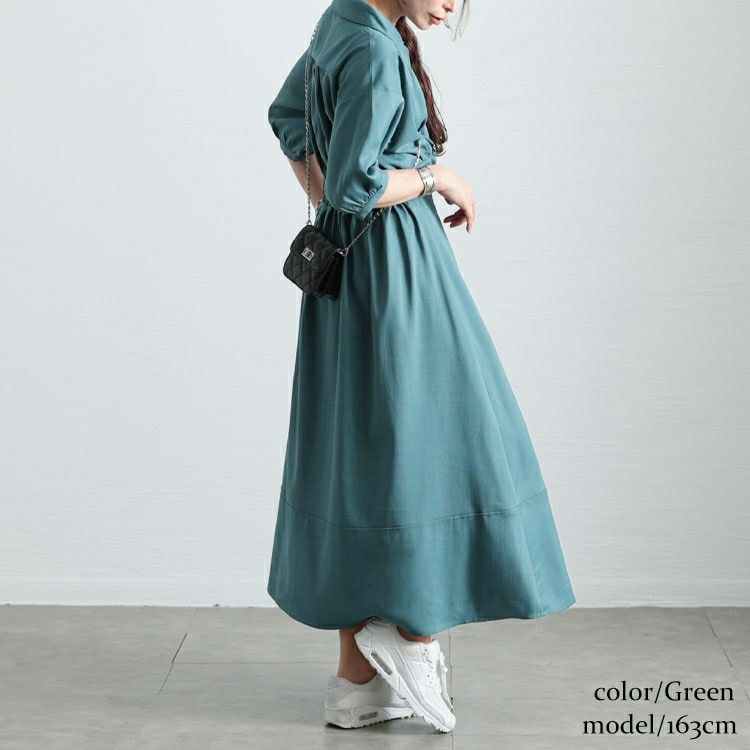 大きいサイズ レディース ハーフZIPパフスリーブワンピース　sw-0711