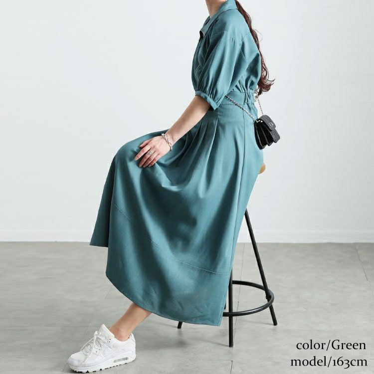 大きいサイズ レディース ハーフZIPパフスリーブワンピース　sw-0711