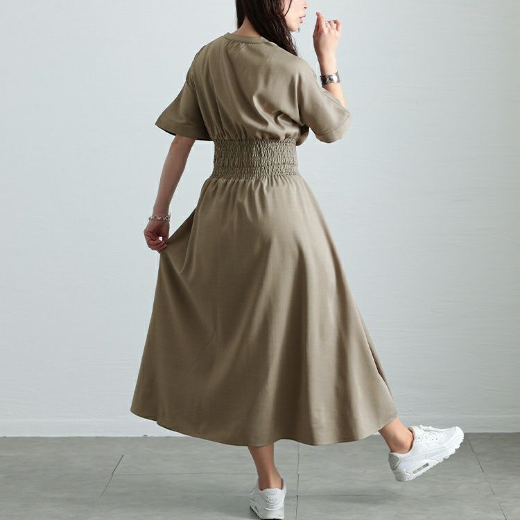 大きいサイズ レディース キーネックシャーリングワンピース　sw-0710