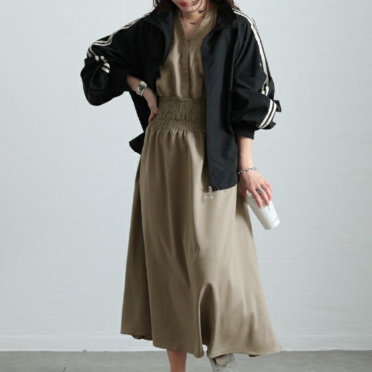 大きいサイズ レディース キーネックシャーリングワンピース　sw-0710