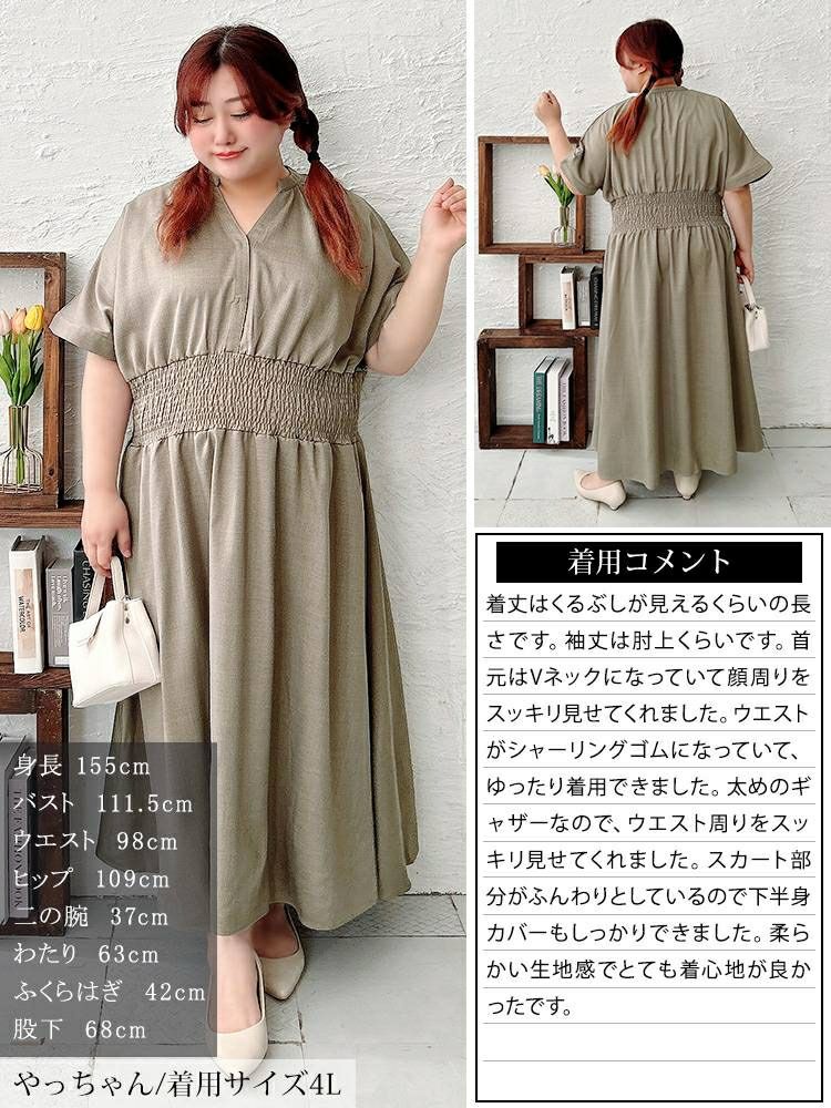 大きいサイズ レディース キーネックシャーリングワンピース　sw-0710