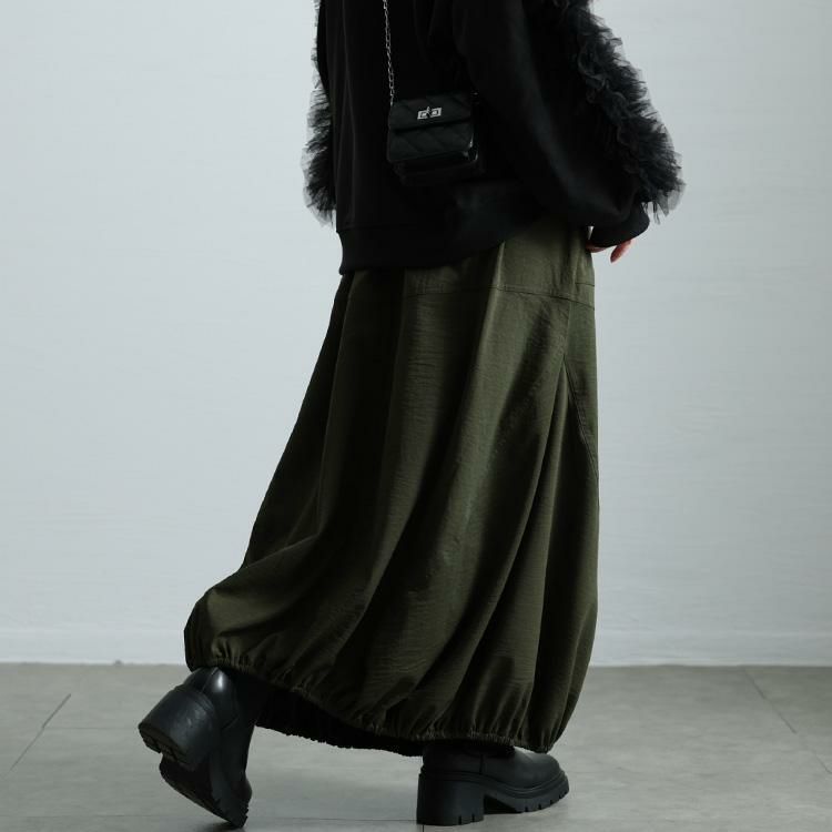 大きいサイズ レディース 切り替えタックバルーンスカート　sw-0740 カーキ