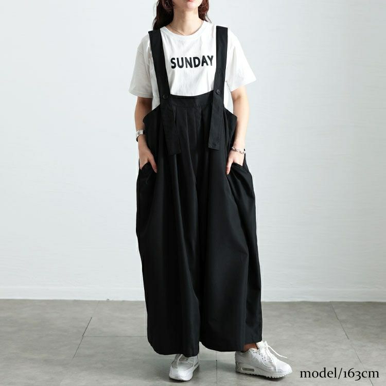 大きいサイズ レディース タックワイドサロペットパンツ　sw-0743