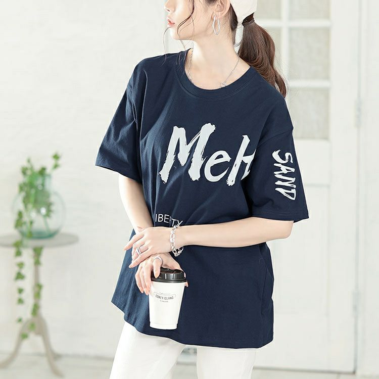 大きいサイズ レディース ビッグロゴコットンTシャツ　goldy-1661【メール便可】