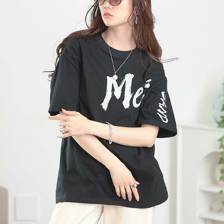 大きいサイズ レディース ビッグロゴコットンTシャツ　goldy-1661【メール便可】 ブラック