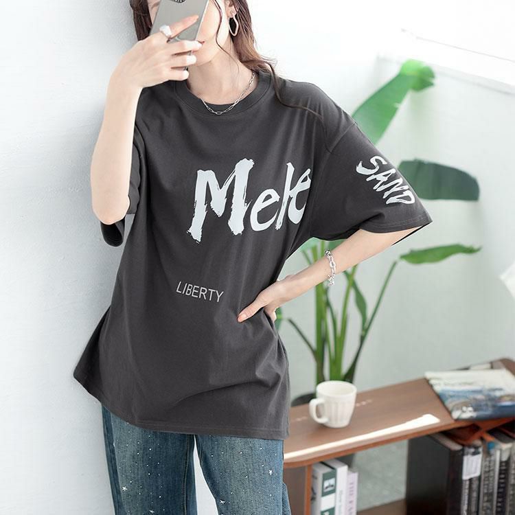 大きいサイズ レディース ビッグロゴコットンTシャツ　goldy-1661【メール便可】 グレー